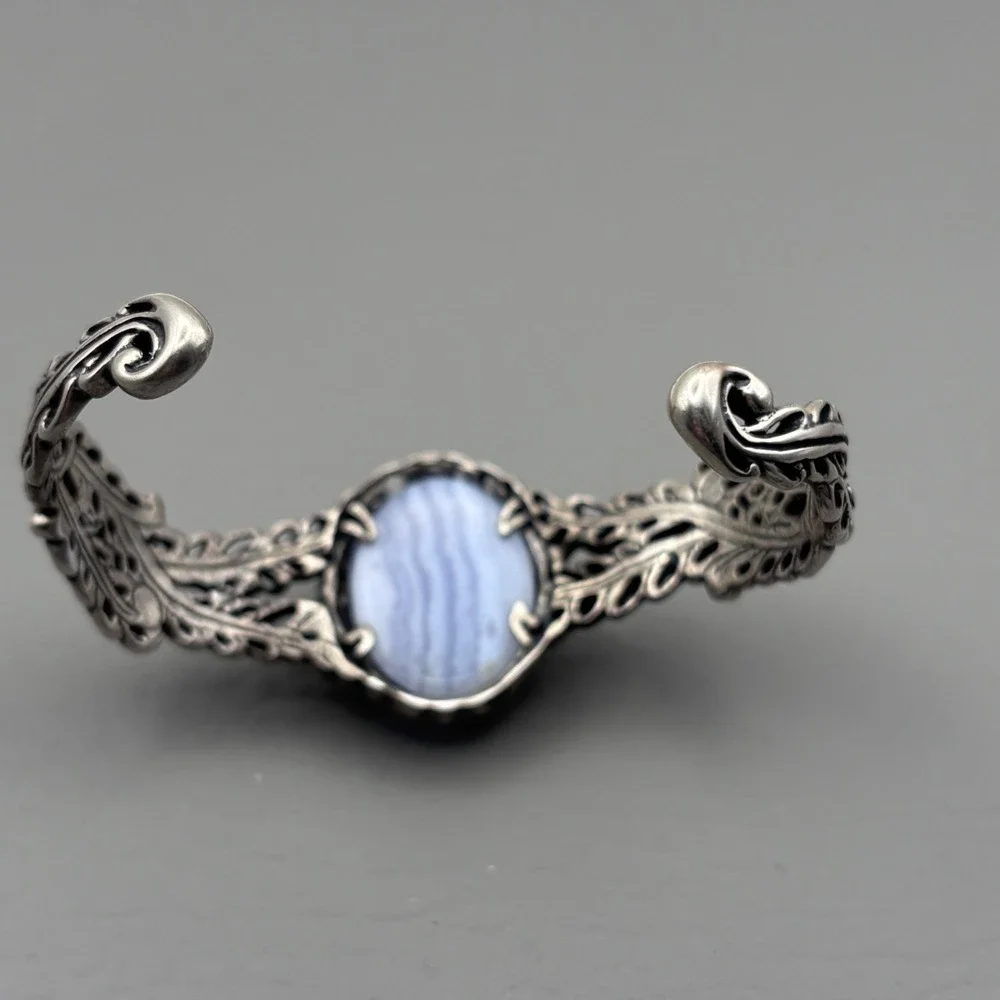 Vintage Carolyn Pollack Relios Bracelet Sterling Blue Lace Agate Amethyst